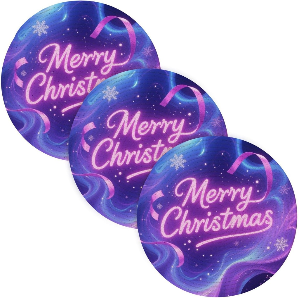3 Pcs Non Slip Trivet for Crock Pot Merry Christmas Snowflake Purple 15in Polyester-Cotton Thread Weave Kitchen Gadgets Porta platos para mesa