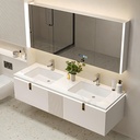 Solid Wood Floating Bathroom Vanity with Sink - Double Sink Bathroom Vanity Cabinet with Smart LED Mirror & Ample Storage, Motion Sensor Light Design with Faucet Accessory Set (Mirror Cabinet, 88")