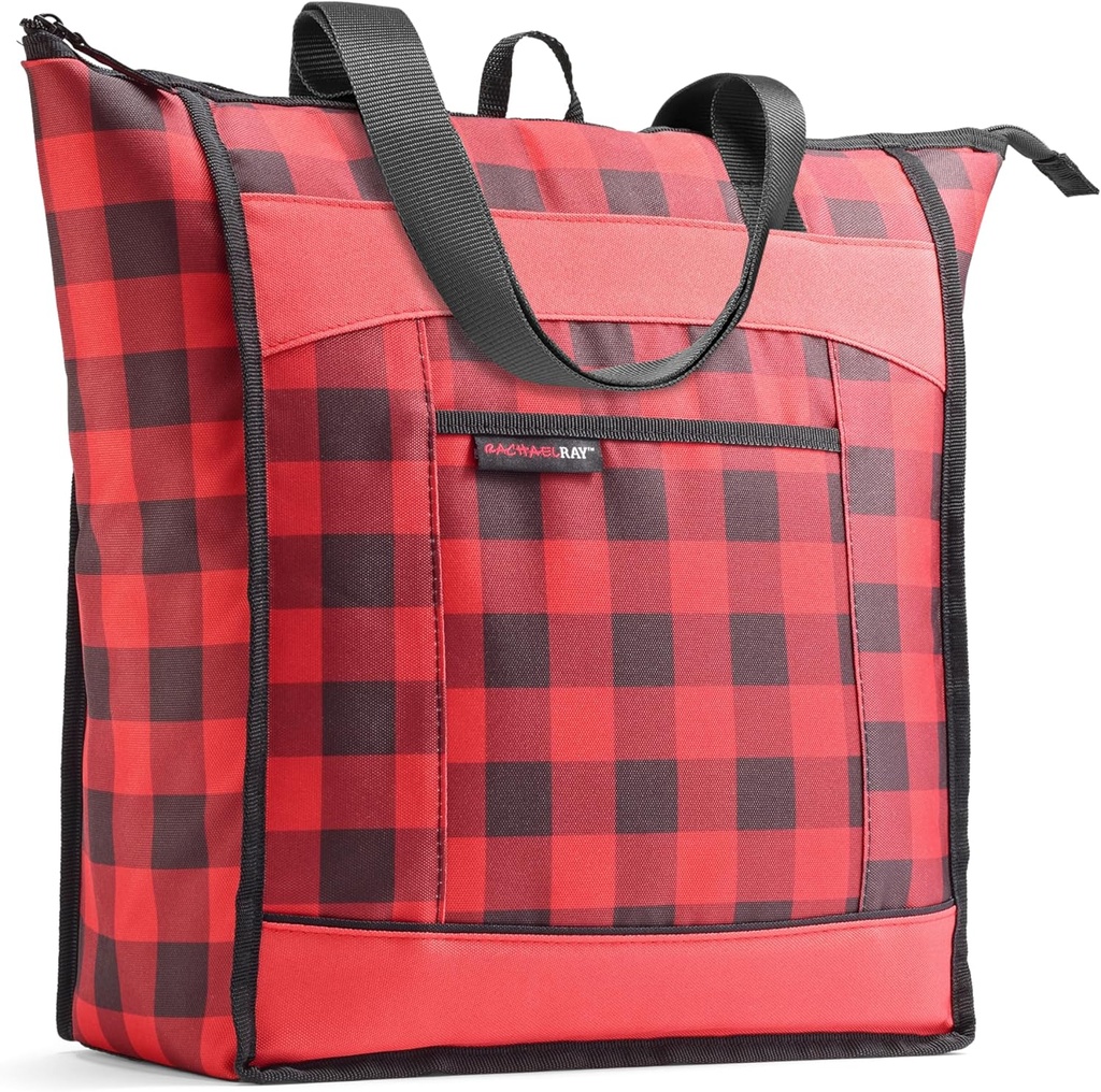 Rachael Ray Chillout Soft Cooler Bag, Large Reusable Insulated Grocery Bag with Zippered Top, Travel Tote for Hot or Cold Food, Grocery Tote Bag