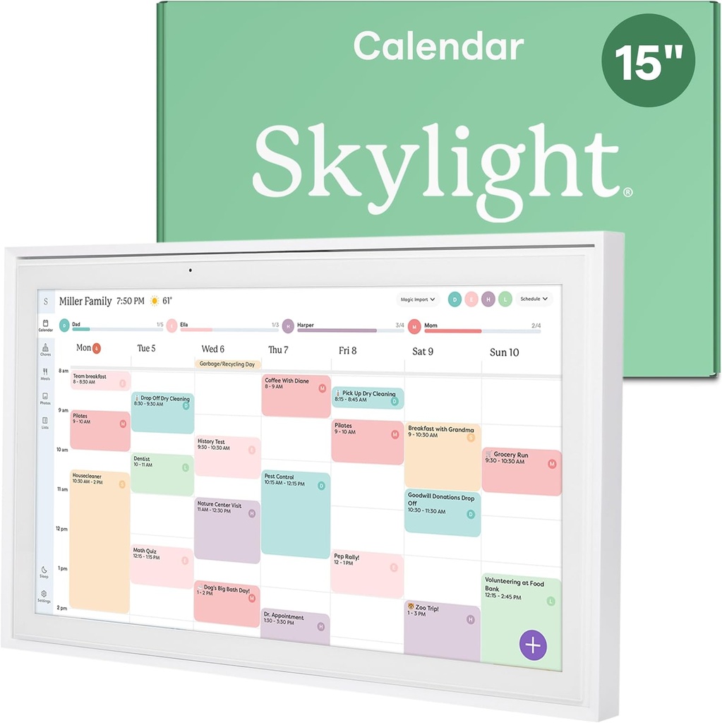 Skylight Calendar: 15-inch Wall Planner Digital Calendar & Chore Chart, Smart Touchscreen Interactive Display for Family Schedules – Wall Mount Included, Great for Organizing Your 2026 Calendar