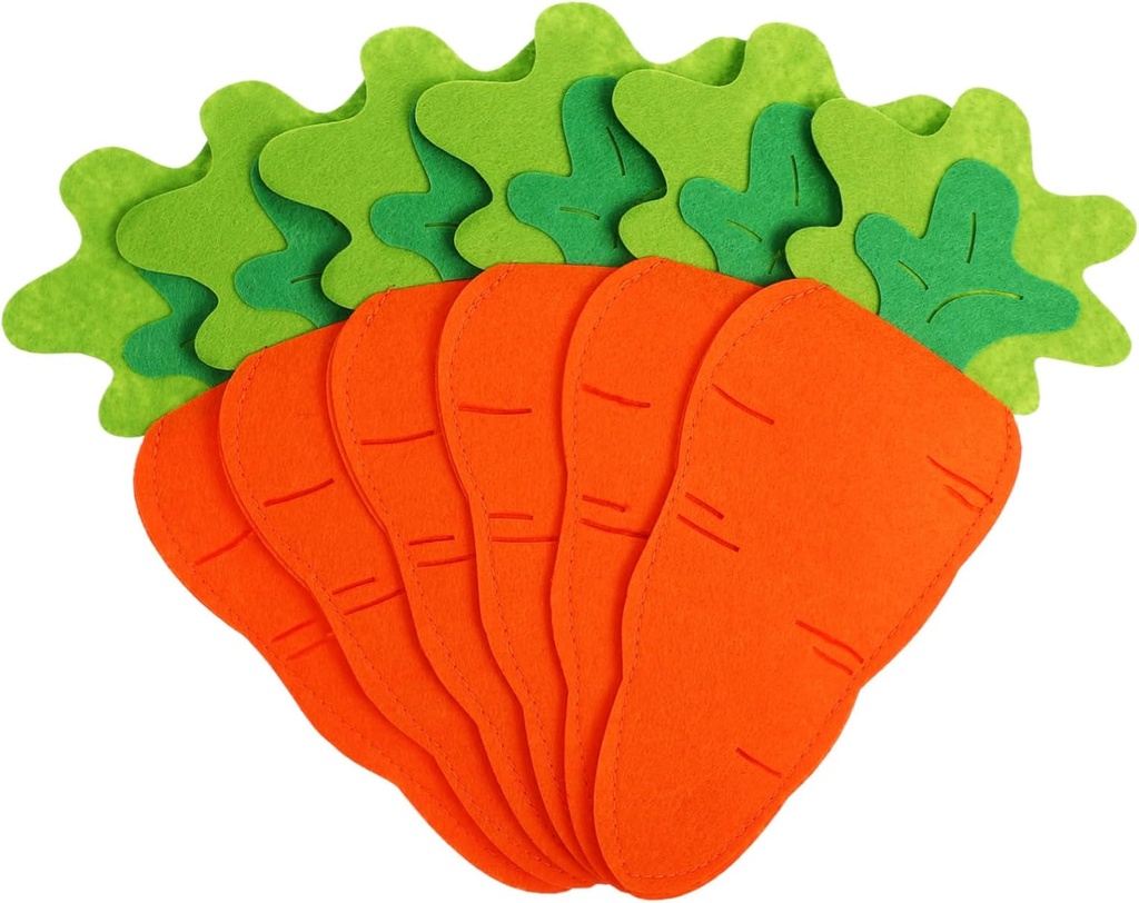 6pcs Easter Cute Carrot Cutlery Bags for Forks and Spoons Adorable Tableware Holders for Dinner Table Decor for Family Gatherings and Festive Occasions