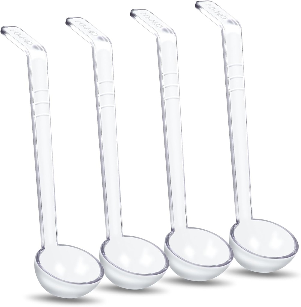 4 Pcs 1 oz Plastic Small Ladle Clear 8.27 Inches Punch Gravy Ladle Long Handle Soup Ladles Clear Round Sauce Spoon Ladles Dressing Bowl for Serving Dressings Soup Punch