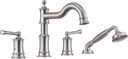Roman Tub Faucet Set with Hand Shower - High Flow Brass 18-24 Inch Widespread 4-Hole Deck Mount Bathtub Faucet, 360-Degree Swivel Spout, Rough-In Valve, 2 Handles, Brush Nickel