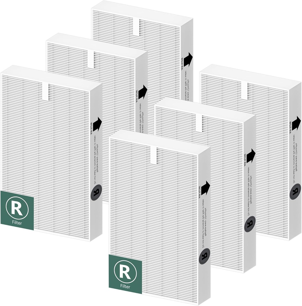 Air Purifier HEPA Filter R Replacement for Honeywell Air Purifier HPA100/200/300 and 5000 Series, Funmit 6 Pack True HEPA Filter Compatible with Honeywell R Filter (HRF-R3 & HRF-R2 & HRF-R1)