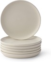 JoyJolt Mesa Stoneware Salad Plates, 8" Round Lunch Plates, Dishwasher and Microwave Safe Plate Set of 6, Modern Rustic Dinnerware, Appetizer Dessert Dinner Sides Kitchen Dishes - Matte White (Linen)