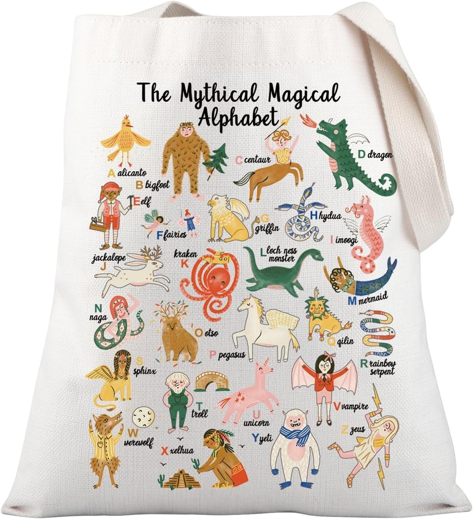 PLITI Mythical Creature Tote Bag: Cryptozoology Lovers Gift - The Magical Alphabet Monster Collection