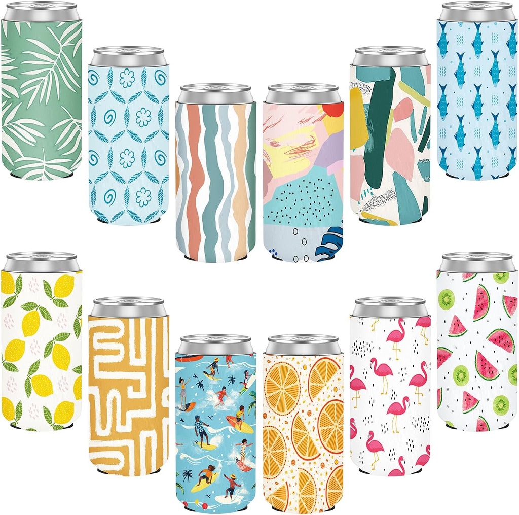 12 Pack Slim Can Cooler Sleeve Insulated Neoprene Can Sleeve 12 Oz Can Cooler for Drink Holders for Summer Party Favors