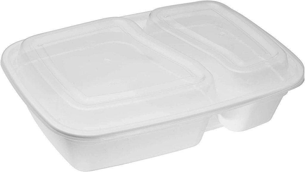 EcoQuality Meal Prep Containers [150Pack] White 2 Compartment with Lids, Food Storage Bento Box, Microwavable, Disposable, Stir Fry | Lunch Boxes | BPA Free | Freezer/Dishwasher Safe (32 oz)