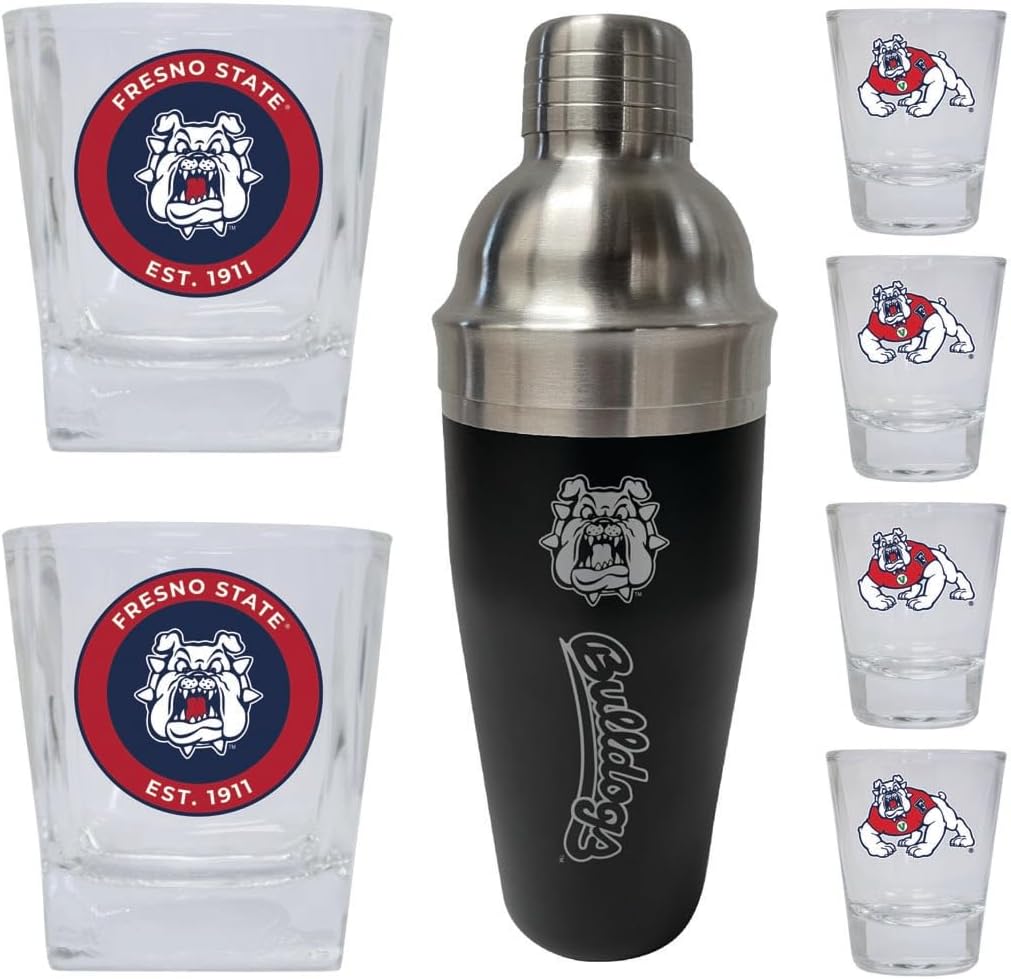 R and R Imports Fresno State Bulldogs Officially Licensed Collegiate Barware Set – 7-Piece Cocktail & Whiskey Glass Gift Pack