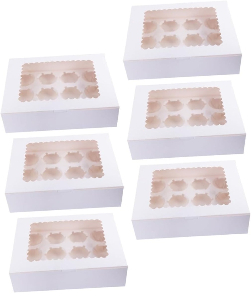 6pcs Food-grade Paper Cake Containers White Muffin Cupcake Holders Window Cup Capacity Lightweight Design for for Parties and Events