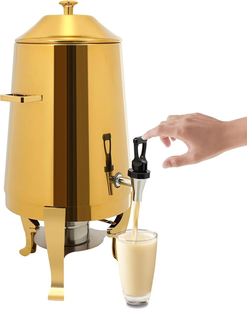 13L Coffee Urn and Hot Beverage Dispenser With Fuel Holder, 3.4 Gallon Stainless Steel Drink Dispenser for Hot Drinks, Hot Water Urn for Catering (Gold)