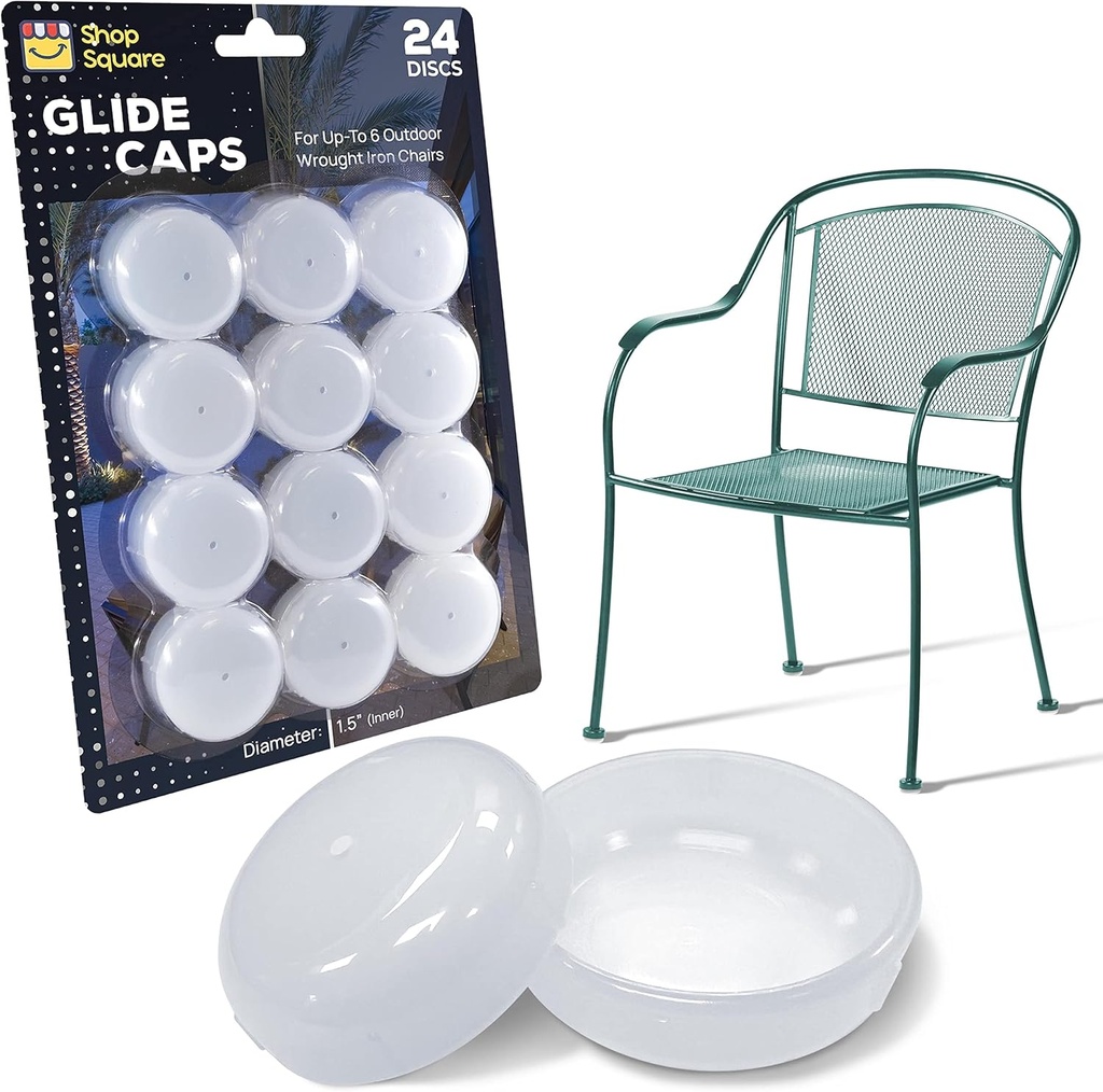 Wrought Iron Patio Furniture Feet Caps (24 Pack, White) - 1.5" Round Plastic Outdoor Chair Leg Caps, Patio Furniture Replacement Feet