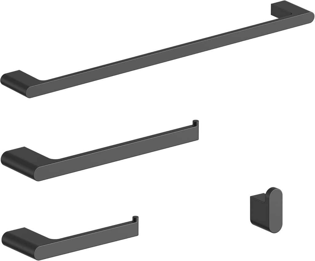 4-Piece Bathroom Hardware Set, 23.6" Wall Mounted 304 Stainless Steel Towel Bar Set, Matte Black