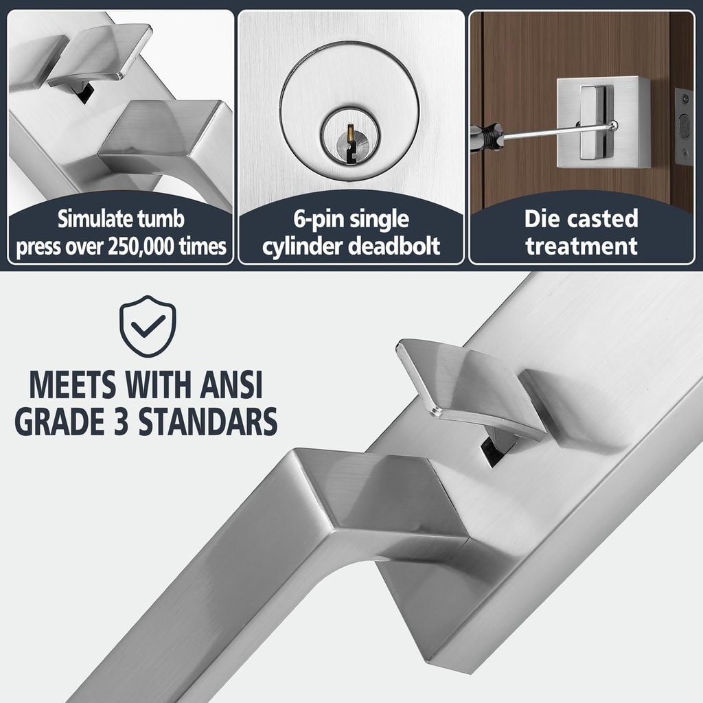 TOGU HS29D Front Door Handle and Single Cylinder deadbolt Set with Extra Door Levers Reversible for Right&Left Handed,Heavy-Duty Entry Door Lock Set for Exterior Doors,Satin Nickel
