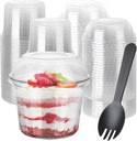 16oz Plastic Dessert Cups with Dome Lids (No Hole) and Spoons，Disposable Snack Cups for Ice Cream, Pudding,Desserts at Party, Fruit Cup (50)