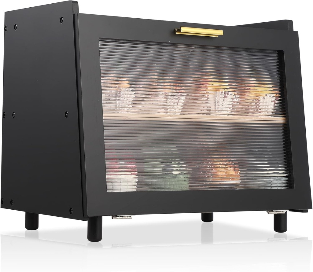 GarveeHome Bread Box, Double Layer Bamboo Bread Bin with Acrylic Door Panel, Countertop Bread Container, Black Bread Holder for Home Made Bread, Bagels