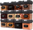 Cheer Collection Airtight Food Storage Containers, Kitchen Storage Containers for Pantry, Set of 12 Food Containers with Lids Airtight, Pantry Storage Containers & Organizers with Lids, 5L, Black