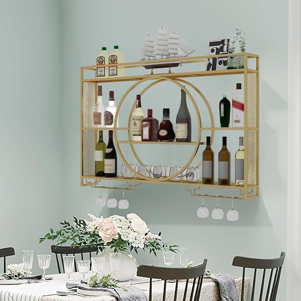 Industrial Wall Mounted Wine Racks, Iron Wine Rack for Wine Cellar Bottle Holders for Bar Industrial Round Wine Hanger for Cellar Industrial Wall Mounted Bottle Holder,Black-100x15x80cm QWHYQXI(Gold,1