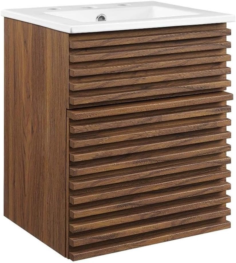 Modway Render 18" Wall-Mount Bathroom Vanity in Walnut White