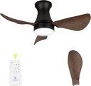30 Inch Flush Mount Ceiling Fan with Light - Small Ceiling Fan with Light for Bedroom/Kids Room/Small Room - Low Profile Design - Indoor/Outdoor Use - 3 Blades Walnut