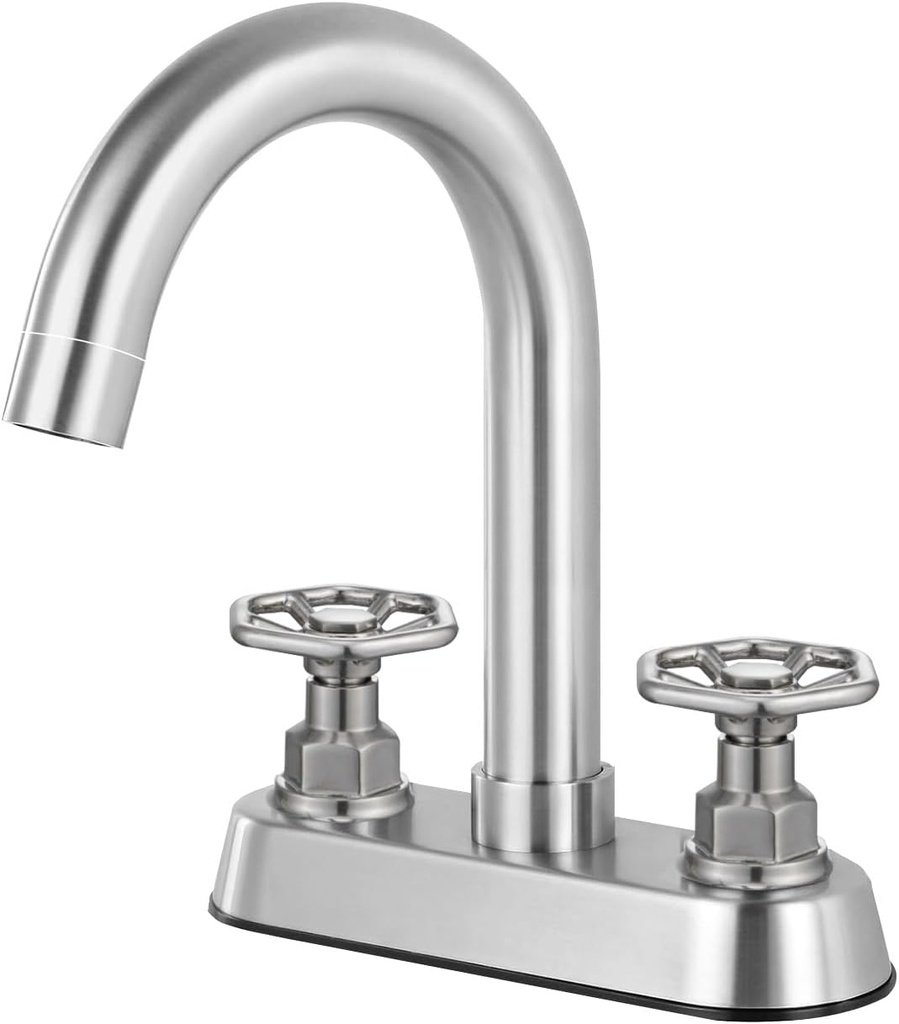 2 Handle Bathroom Faucet,4 Inch Centerset Bathroom Sink Faucet Brass Body,3 Hole Bathroom Faucet Brushed Nickel,Bathroom Basin Faucet with Deck Mounted Round Handle,CV-40106-2