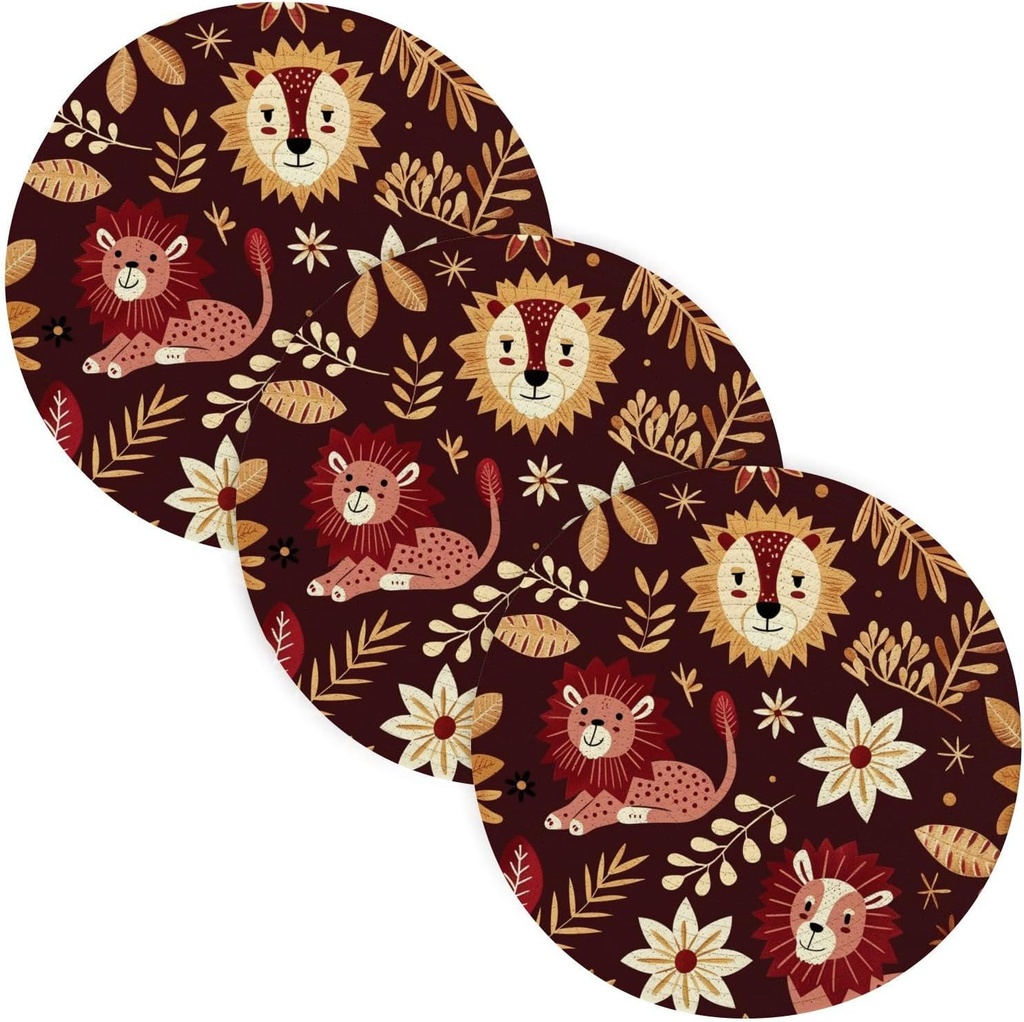 3 Pcs Trivet Mats for Crock Pot Retro Maroon Lion 15in Polyester-Cotton Thread Weave Home Decoration accesorios para mesa de comedor