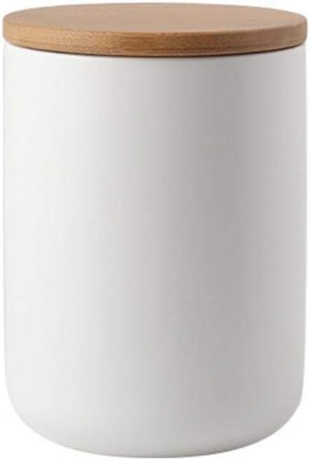 Ceramics Concise Storage Jar Coffee Containers Sugar Bowl with Airtight Bamboo Lid for Food Storage Tea Sugar Coffee Candy Cookie Containers (White 23.66oz/700ml)