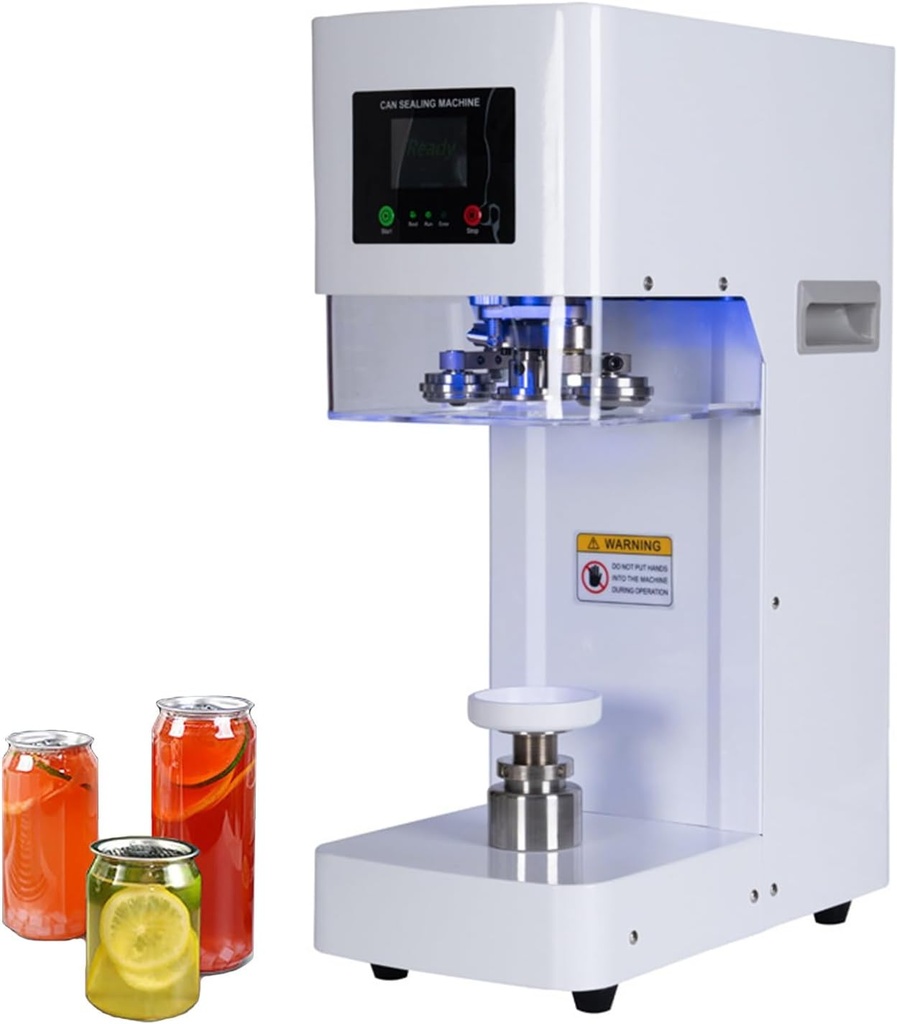 Commercial Soda Can Sealer 2.2” Dia 3.9-6.8 inch Height Adjustable with Counter & LCD DisplayAutomatic Can Sealer for Sealing Plastic/Glass/Tin Bottles with Aluminum Caps(White)