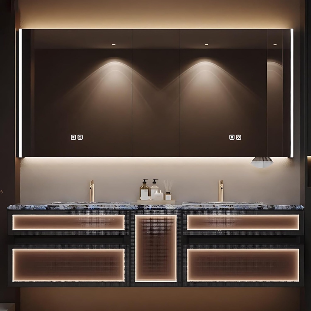 Modern Sink Bathroom Vanity Set – Wall-Mounted Floating Bathroom Vanity Cabinet with Anti-Fog Mirror, Seamless Countertop & Soft-Close Drawers, Cabinet with Sink (B,100IN)