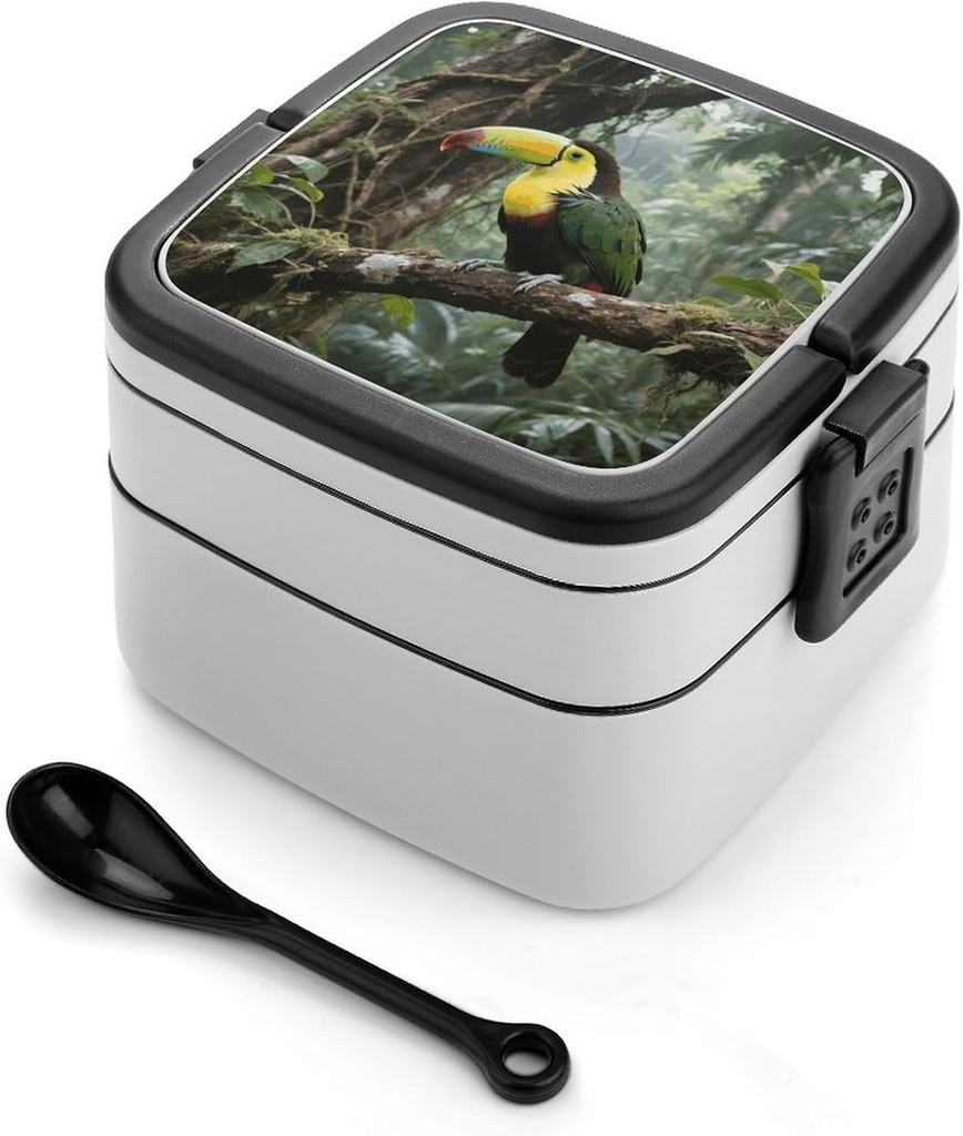 Parrot Bird Bento Box 1000ml Leak Proof Lunch Container with Removable Dividers & Spoon - BPA-Free PP Stackable Lunch Box for Work, Office, Picnic, Travel, Dining Out
