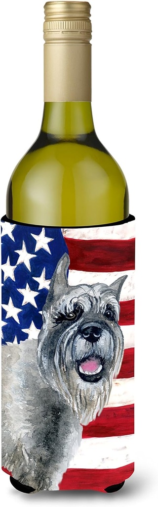 Caroline's Treasures BB9662LITERK Schnauzer Patriotic Wine Bottle Hugger Bottle Cooler Sleeve Hugger Machine Washable Collapsible Insulator Beverage Insulated Holder