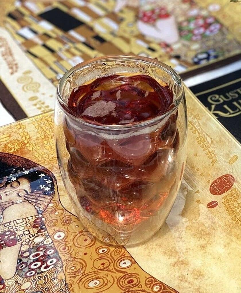 Double Wall Insulated Thermo Glass Tumbler for Hot/Cold Beverages 12oz Coffee Tea Cocktail Drinkware. Set of 2