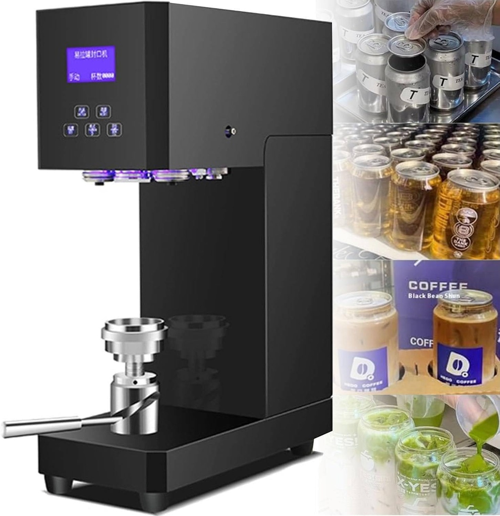 Automatic Commercial Can Sealing Machine - Adjustable Height, Seals 55mm Aluminum Caps in 4-6 Seconds, for Soda & Plastic Cans,Tin Can Seamer,Black