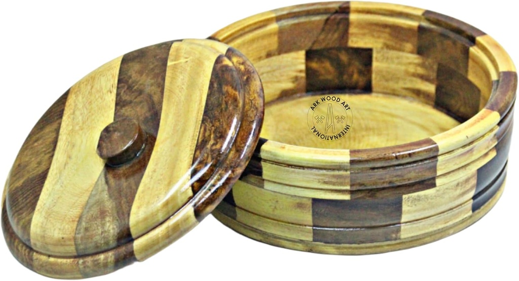 Chapati Box, Bread Box Mango Wood Handmade Steel Less Royal Mix Wooden Casserole for CHAPATI (9"X9"X3.5"Inch) "Made in INDIA for Home and gift Product