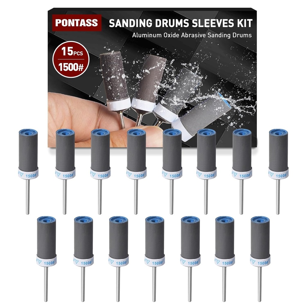 15Pcs 1500 Grit Sanding Drums Sandpaper Sticks Set with 1/8"(3mm) Shank for Dremel Rotary Tool, Suitable for Metal Rust Removal/Jade Polishing/Stone Grinding