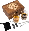 The Memory Company Officially Licensed NFL Wood Boxed Drinkware Set, with 2 Rocks Glasses and Cooling Cubes, Chicago Bears