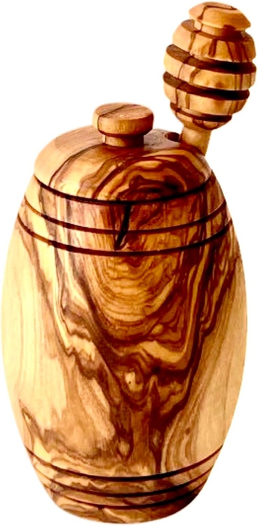 Choixe. Olive Wood Honey Pot with Honey Dipper. Authentic Mediterranean Olive Wood. Handcrafted.