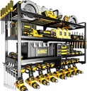 Large Power Tool Organizer Wall Mount,4 Layers Heavy Duty Metal Loads 400lbs,Power Tool Shelf Battery Storage with 8 Cordless Drill Holder,Utility Racks for Garage Workshop
