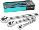 DURATECH 3-Piece Drive Ratchet, 1/4", 3/8", 1/2" 90-Tooth Quick-release Ratchet Wrench, Reversible, Chrome Alloy Made, Full Polished, Mens Stocking Stuffers Gifts for Men Gifts for Women Gifts for Dad