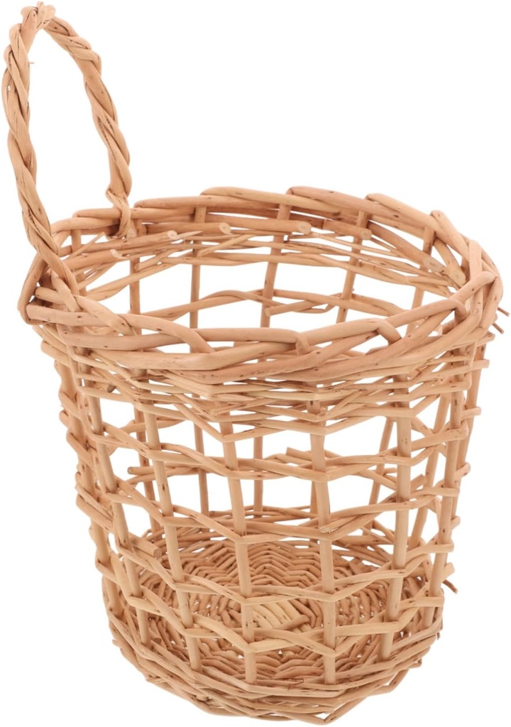 Woven Rattan Vegetable Hanging Basket Organizer Wall Mounted Storage Container for Garlic and Potatoes Elegant Design for Kitchen Decor Easy Installation