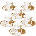 fanquare 2.7oz Mini Coffee Cups for Espresso, Marble Pattern Floral Porcelain Tea Cups Set of 6, Ceramic Demitasse Cups and Saucers for Party, Brown