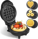 Mini Waffles Maker with 6 Removable Plates, 3 in 1 Small Waffle Maker Mini- Waffle, Heart Waffle, Donut, 4.5" Non Stick Waffle Iron for Kids and Families, Black