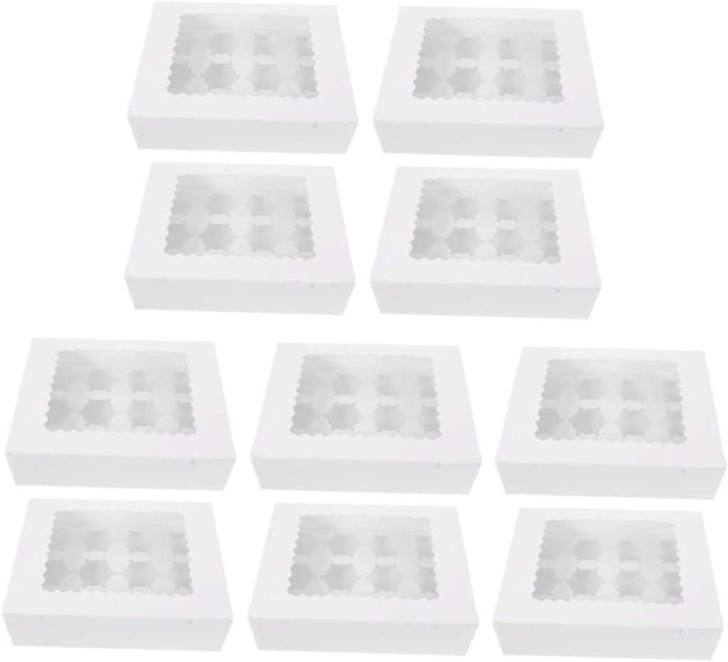Happyyami 10Pcs Cupcake Packing Box with Window Multi Functional Paper Bakery Box for Muffins Egg Tarts Desserts Material for Parties Events