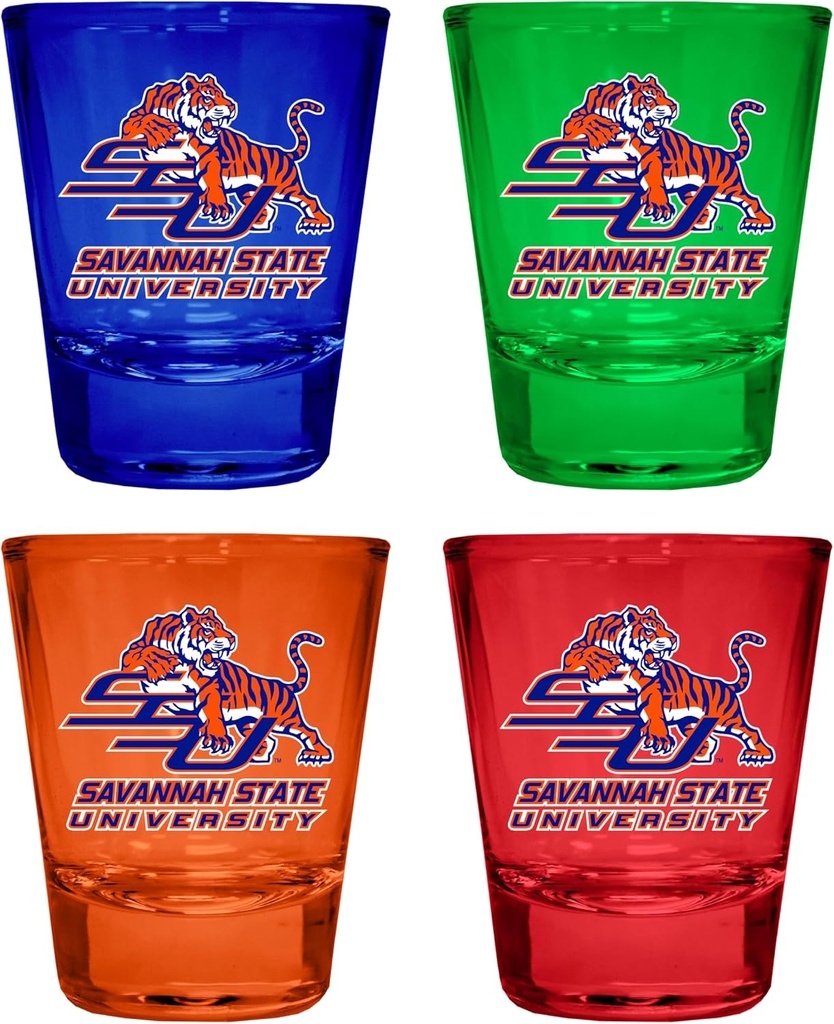 R and R Imports Savannah State University Full Color 2 oz Shot Glass 4 Pack Multicolor Officially Licensed Collegiate Product