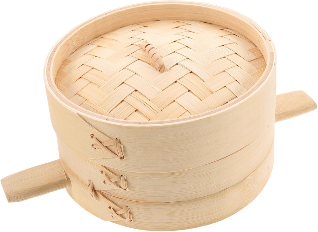 DECHOUS Covered Bamboo Food Steamer Steamed Bun Dumpling Steamer Basket Healthier Cooking Tool