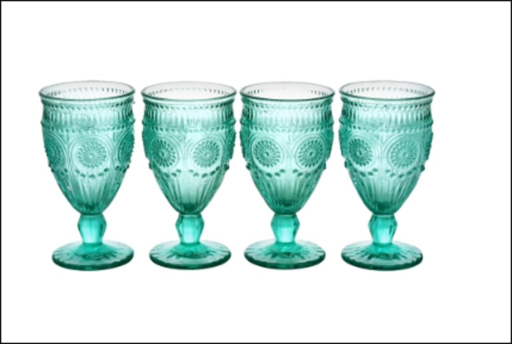 Adeline Footed Glass Goblets – 4 Pieces, Turquoise, 12 oz