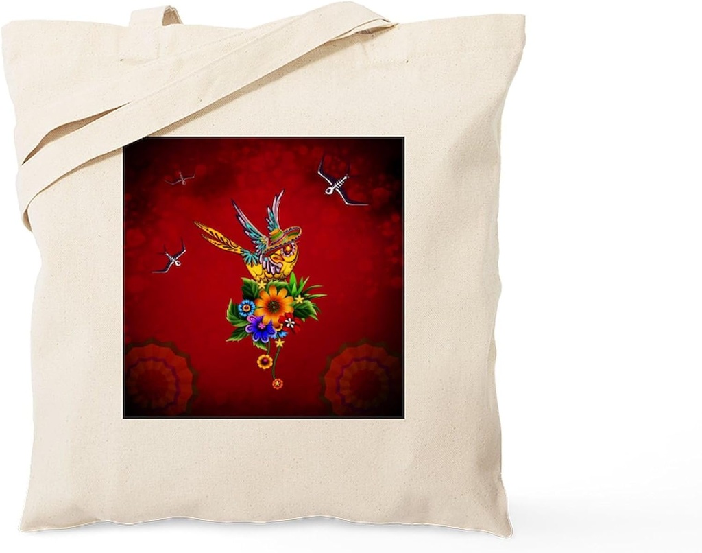 CafePress Funny Sugar Skull Bird Reusable Natural Beige Canvas Shopping Bag