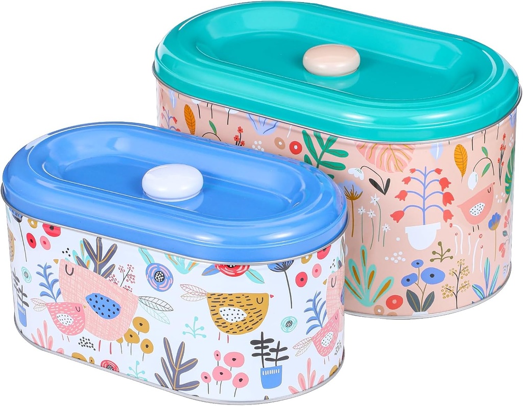 2 Pack Multicolor Metal Tin Cookie Snack Jars with Lid, 2 Sizes, Air Tight, Stackable, Durable, Food-Safe, Reusable, Perfect for Cookies, Candy, Coffee
