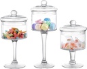 MyGift 3-Piece Clear Glass Apothecary Candy Jar Set with Lids – Decorative Party Display Containers for Wedding Centerpieces, Dessert Tables, Kitchen Counter Storage, and Bathroom Décor