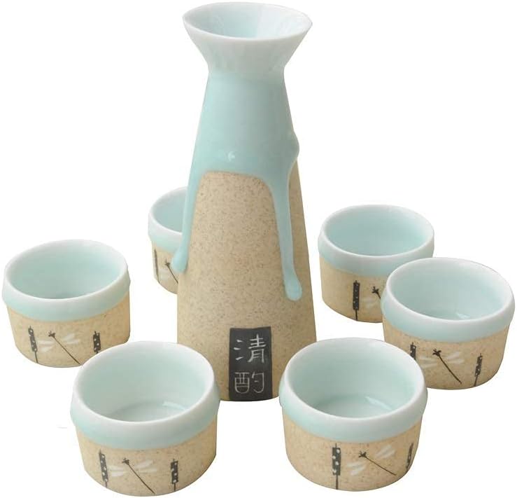 Sake Set of Cup Set,Ceramic Cups, Crafts Wine Glasses,Original Handmade Ceramic Japanese Handmade Ceramic 6-piece Sake Cup, Tray and Gift Box